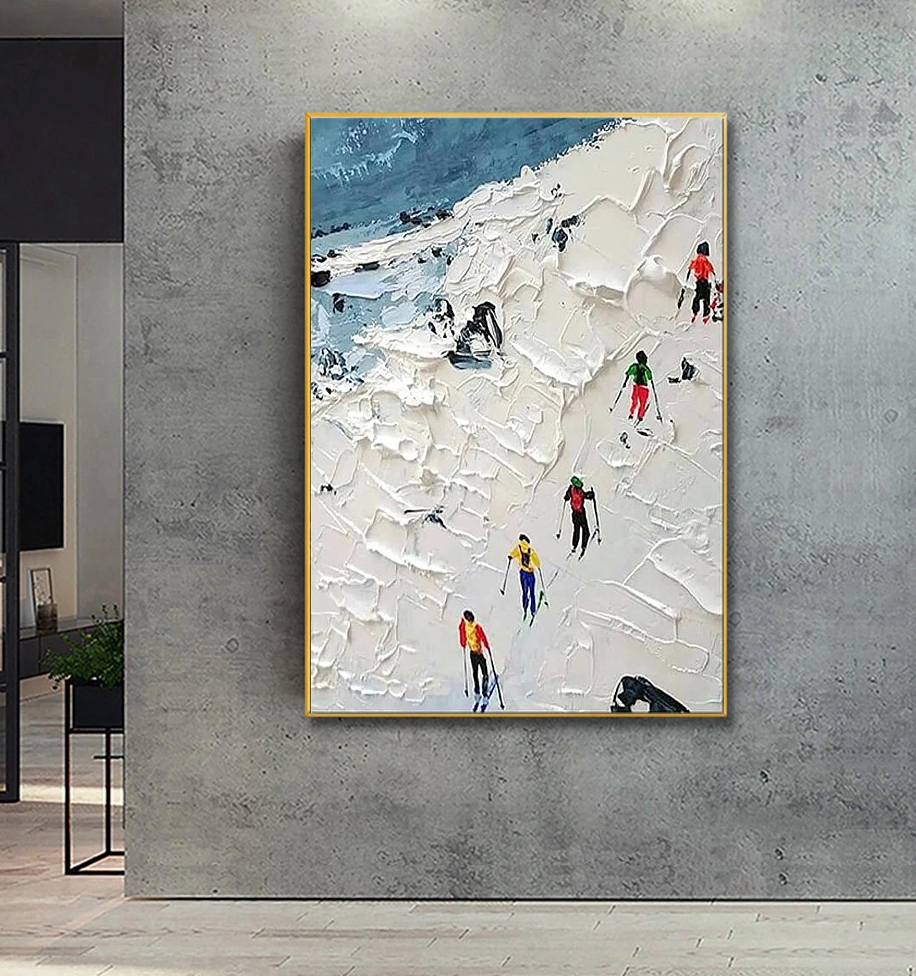 Skieur sur Montagne enneigée sky sport par Couteau à palette art mural minimalisme Peintures à l'huile